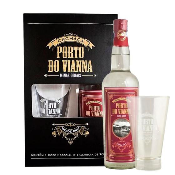 Imagem de Kit cachaça porto do vianna prata 700ml c/ copo