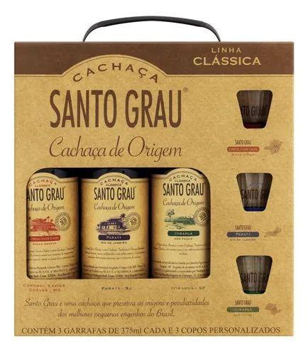 Imagem de Kit Cachaça Santo Grau Clássicas 375ml + 3 Copos Dose 50ml