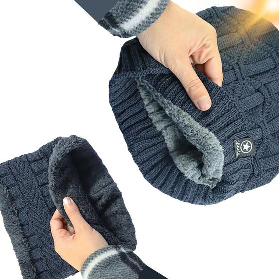 Imagem de Kit Cachecol Estilo Gola e Gorro de Frio Estilo Fashion - Azul Marinho     2877