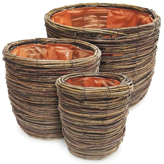 Kit Cachepots Vasos para Plantas em Fibra Natural Decorativos 3pçs