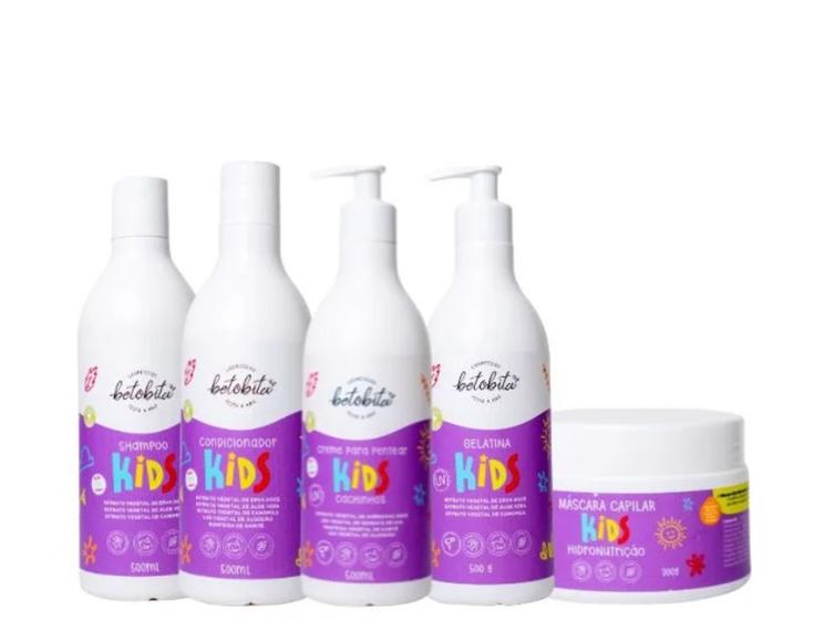 Imagem de Kit cachinhos kids betobita (shampoo + condicionador + creme de pentear + gelatina + máscara)