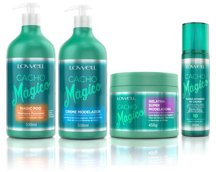 Imagem de Kit Cacho Mágico Shampoo + Creme + Gelatina 450G + Fluido