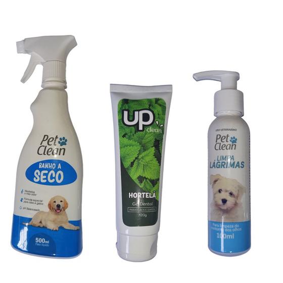 Imagem de Kit cachorro banho à seco /gel dental /limpador de lágrimas