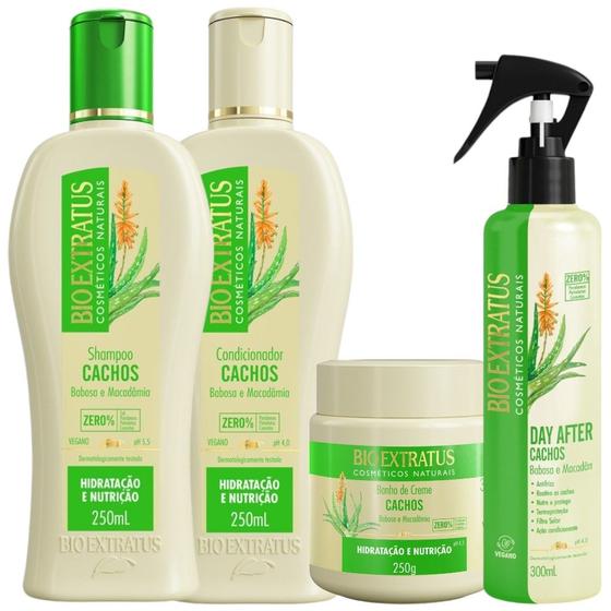 Imagem de Kit Cachos 1 Shampoo 1 Condicionador 1 Banho 250ml + Spray 300ml Bio Extratus