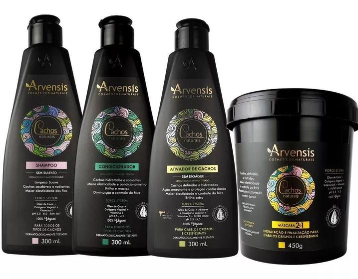 Imagem de Kit Cachos Arvensis Shampoo Condicionador Ativador Mascara