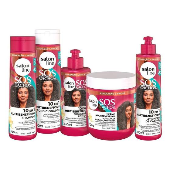 Imagem de Kit Cachos e Crespos SOS Cachos 10 em 1 Multibenefícios com 5 produtos Salon Line