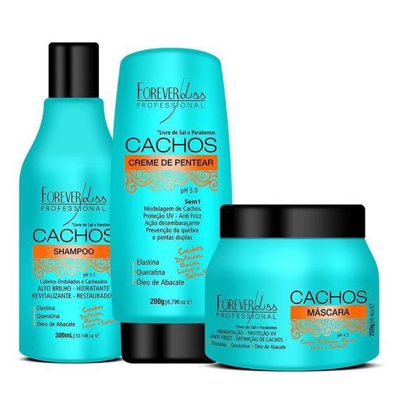 Imagem de Kit Cachos Forever Liss - Shampoo 300ml + Máscara 250g + Creme de Pentear 200g