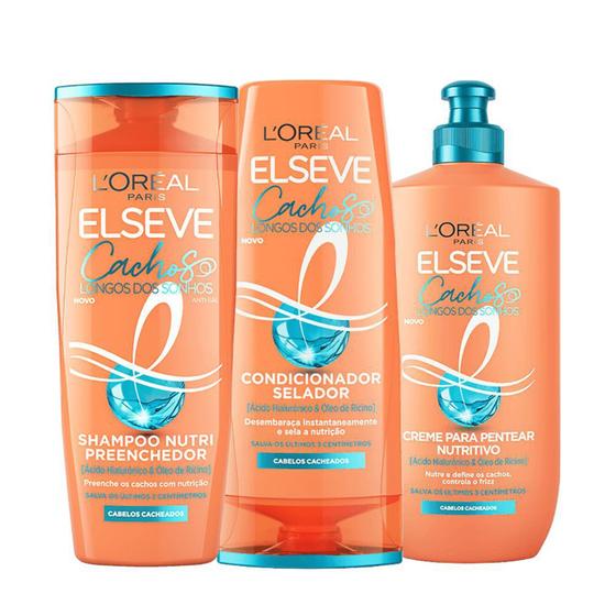 Kit Cachos Longos dos Sonhos Elseve Loreal Paris Shampoo e Condicionador 200ml Creme de Pentear Hialurônico Nutrição Menor preço em Kit Cachos Longos dos Sonhos Elseve Loreal Paris Shampoo e Condicionador 200ml Creme de Pentear Hialurônico Nutrição