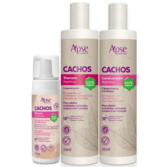 Imagem de Kit Cachos Shampoo, Condicionador e Mousse Apice Cosmétics - 3 Itens - Apse
