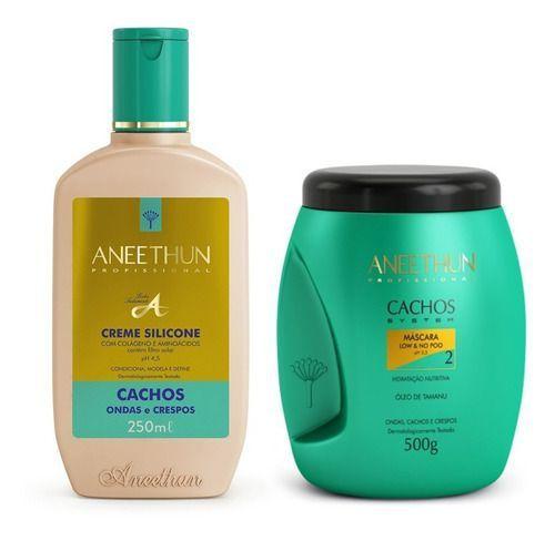 Imagem de Kit Cachos System Aneethun - Creme de Silicone Cachos 250ml E Máscara Low& No Poo 500g