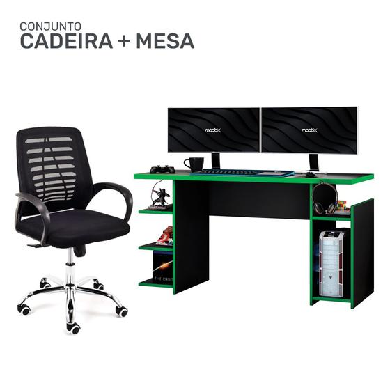 Imagem de Kit Cadeira Escritório Giratória Viena + Mesa Gamer MX Verde com Gancho para HeadSet - MOOBX