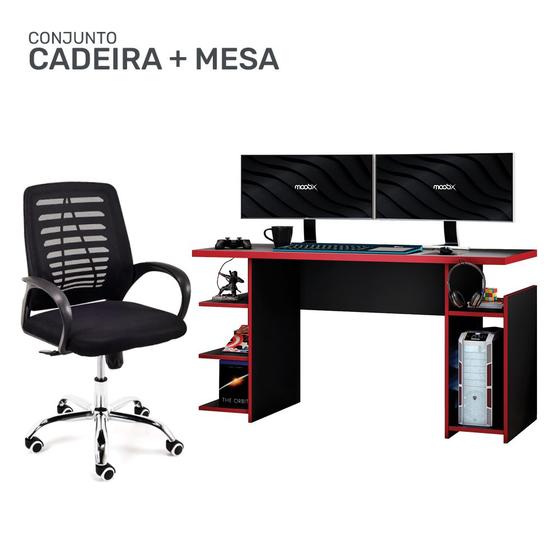 Imagem de Kit Cadeira Escritório Giratória Viena + Mesa Gamer MX Vermelha com Gancho para HeadSet - MOOBX