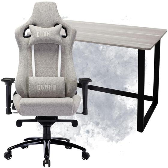 Imagem de Kit Cadeira Gamer Encosto Reclinável Alto Conforto Ergonômica Apoio  Lombar + Mesa Escrivaninha Tampo Mdf Base Aço Resistente