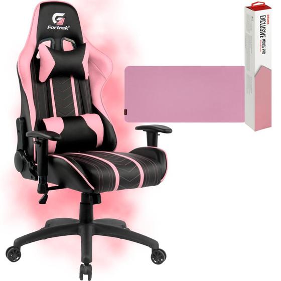 Imagem de Kit Cadeira Gamer Encosto Reclinável Alto Conforto Ergonômica Apoio  Lombar + Mousepad Alta Precisão Speed Rosa P/ Mouse Razer
