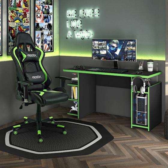 Imagem de Kit Cadeira Gamer MoobX Thunder Verde + Mesa Gamer MX Verde com Gancho para HeadSet - MOOBX