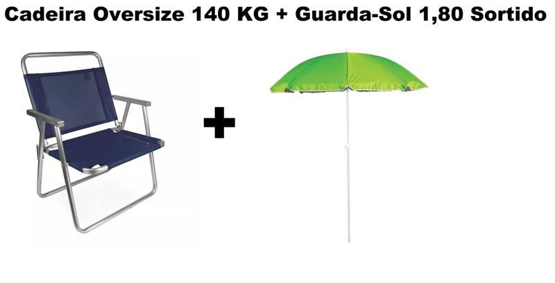 Imagem de Kit Cadeira Praia Reforçada 140kg Oversize+ Guarda-sol 1,80