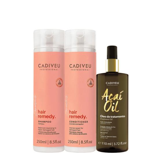 Imagem de Kit Cadiveu Essentials Hair Remedy Shampoo Condicionador e Açaí Oil 110 (3 produtos)