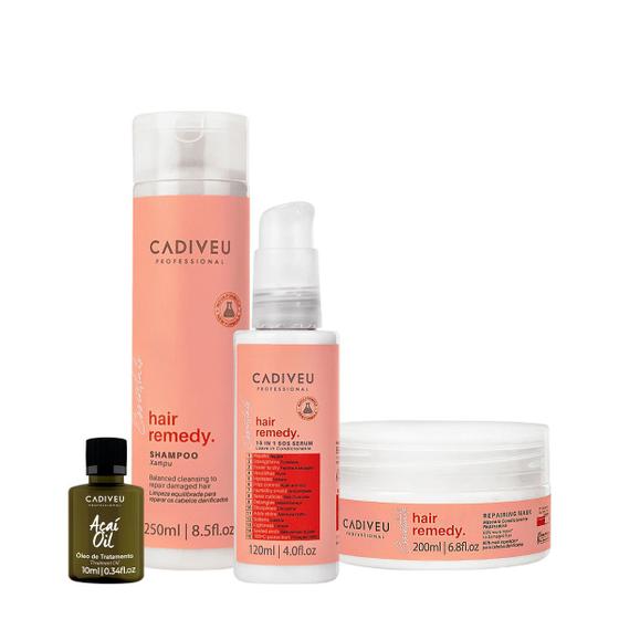 Imagem de Kit Cadiveu Essentials Hair Remedy Shampoo Máscara e Leave-in Sérum (4 produtos)