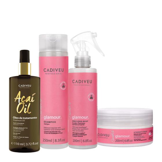 Imagem de Kit Cadiveu Professional Essentials Glamour Shampoo Máscara Fluido e Açaí Oil 110 (4 produtos)