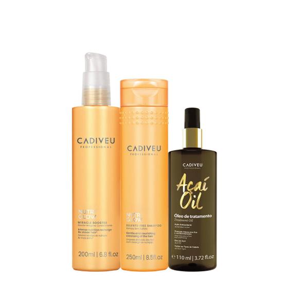 Imagem de Kit Cadiveu Professional Nutri Glow Booster Fluído de Tratamento Pré Shampoo Açaí Oil 110 e Shampoo (3 produtos)