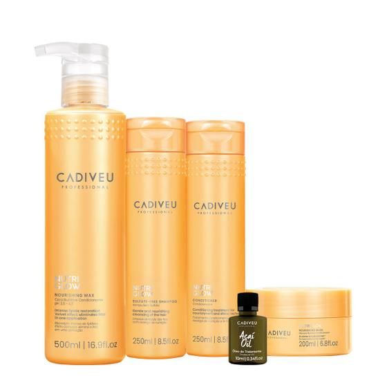 Imagem de Kit Cadiveu Professional Nutri Glow Shampoo Condicionador Máscara P Cera e Açaí Oil (5 produtos)