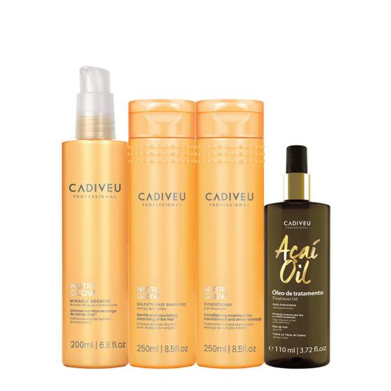 Imagem de Kit Cadiveu Professional Nutri Glow Shampoo Condicionador Pré-Shampoo e Açaí Oil 110 (4 produtos)