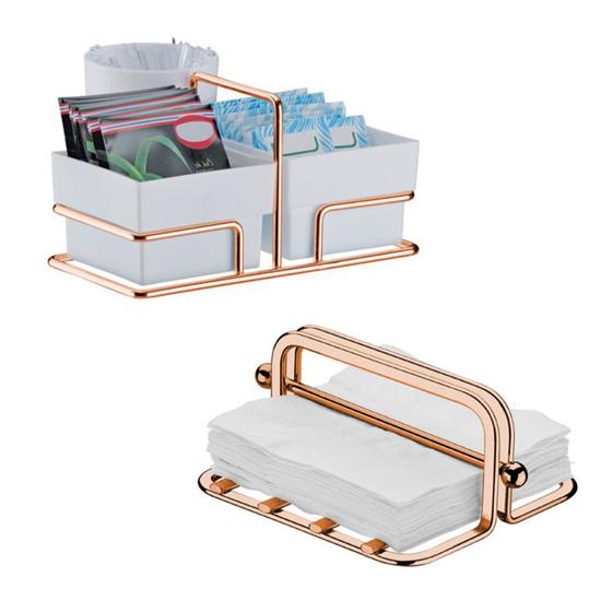 Imagem de Kit Café 2 Peças Porta Guardanapos Com Peso Suporte Sachês Cobre Rose Gold - Future