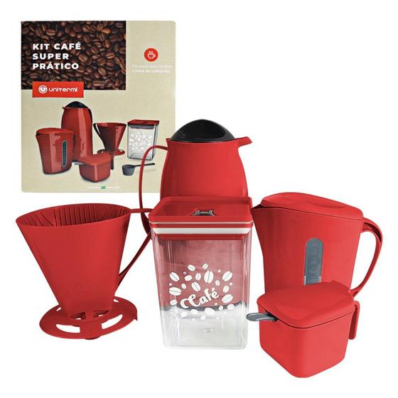 Imagem de Kit Café Completo 06 Peças Garrafa Térmica 1 Litro Leiteira 1 Litro Organizador Hermético 1,5 Litros Suporte para café Açucareiro Colher medidora