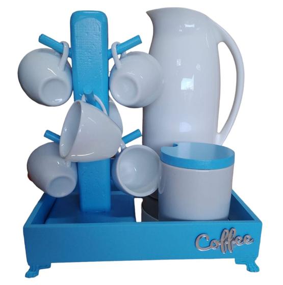 kit cafe completo bandeja xicaras garrafa termica cantinho do cafe Madeira Brasil Art