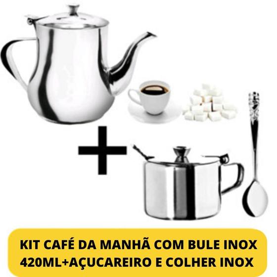 Imagem de Kit Café Da Manhã Com Bule Inox 280ml + Açucareiro Com Colher Inox Elegante Cozinha Para Café Chá E