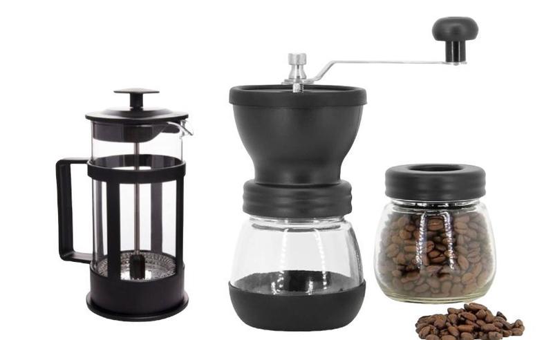 Kit Café Gourmet: Moedor Manual De Grãos + Cafeteira Prensa Menor preço em Kit Café Gourmet: Moedor Manual De Grãos + Cafeteira Prensa