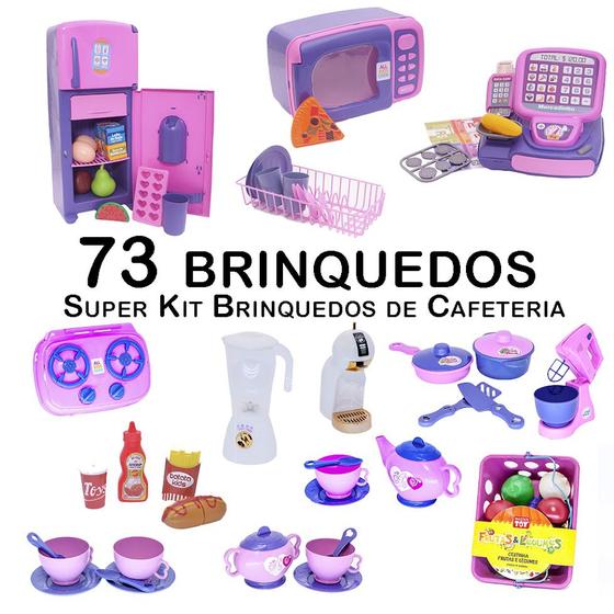 Imagem de Kit Café Infantil Registradora Geladeira Microondas  73pç