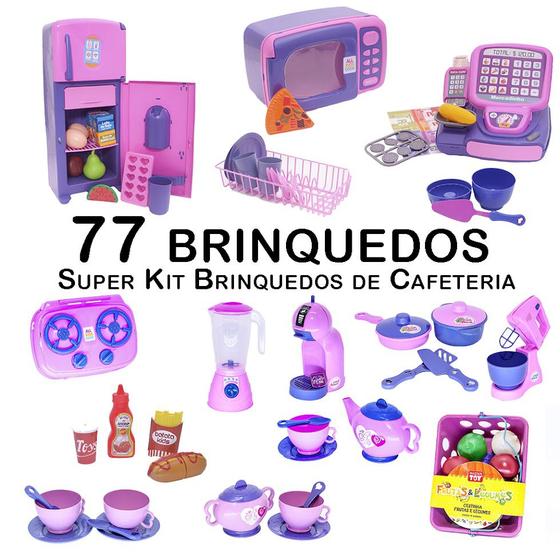 Imagem de Kit Café Infantil Registradora Geladeira Microondas  77pç