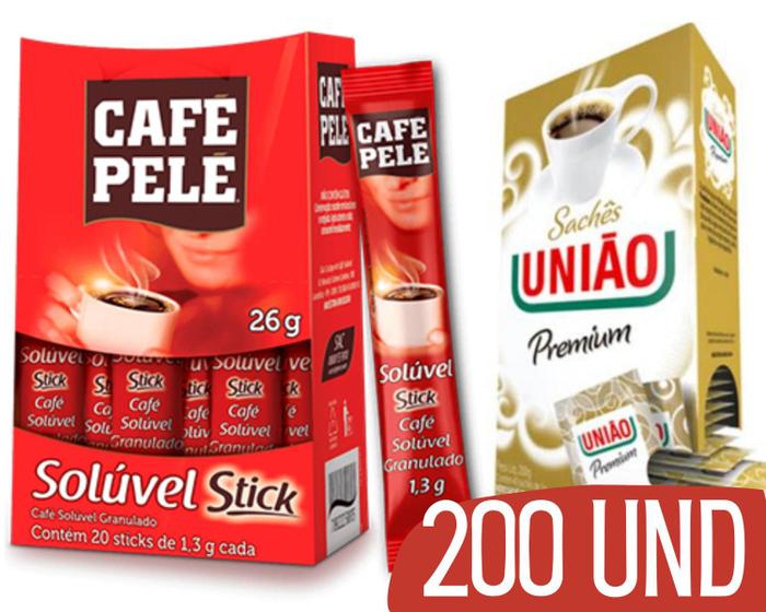 Kit Café Pelé Solúvel Sachê + Açúcar União Sachê - 200 Und - Café ...