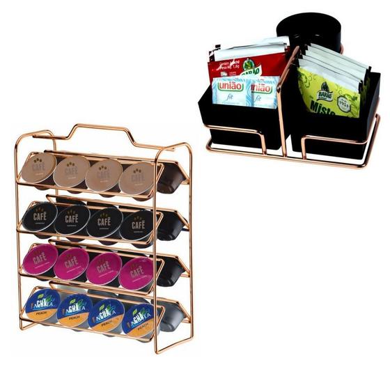 Kit Café Porta Cápsulas Dolce Gusto + Porta Sachês Cobre Rosé Gold Menor preço em Kit Café Porta Cápsulas Dolce Gusto + Porta Sachês Cobre Rosé Gold
