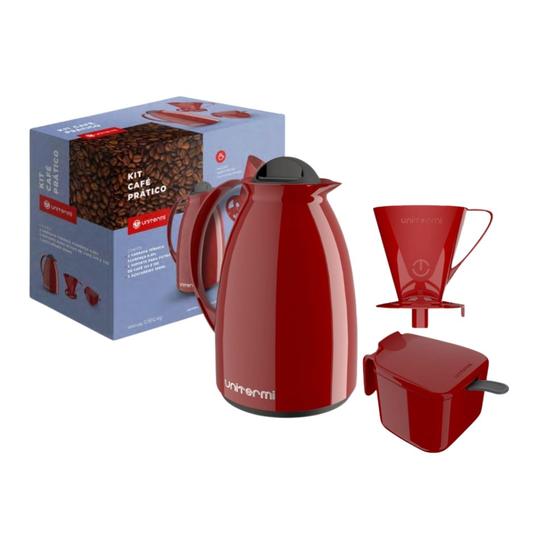 Kit Café Prático 3 Peças Unitermi C/ Garrafa Térmica 650ml, Coador