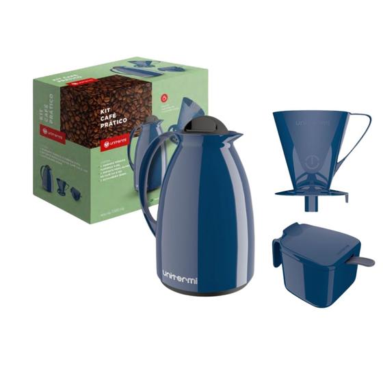 Kit Café Prático 3 Peças Unitermi C/ Garrafa Térmica 650ml, Coador