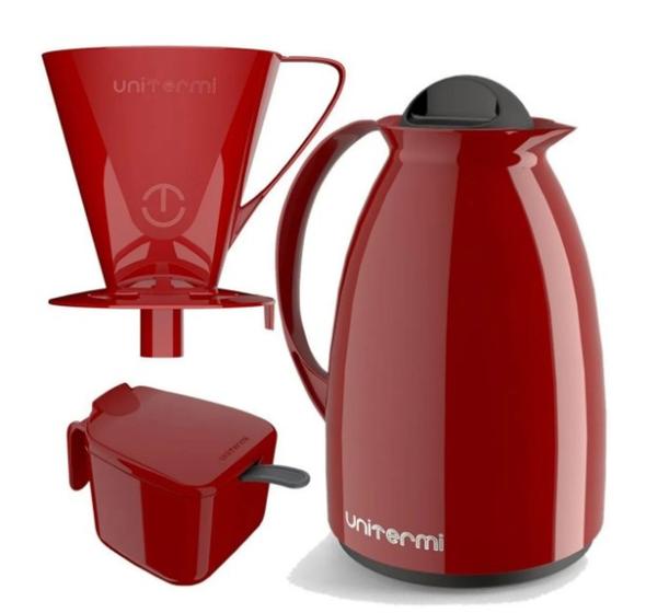 Kit Café Prático Garrafa Térmica 650ml Açucareiro 350ml e Filtro