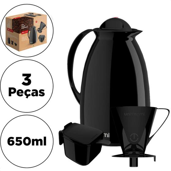 Kit Café Pratico Garrafa Térmica Com Filtro E Açucareiro Unitermi 650ml Garrafa Térmica