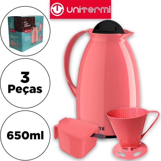 Kit Café Pratico Garrafa Térmica Com Filtro E Açucareiro Unitermi 650ml Chá e Café Magazine