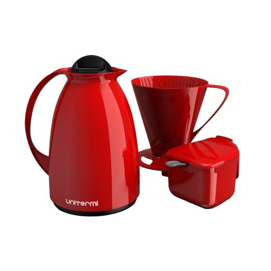 Imagem de Kit Café Prático Vermelho Açucareira Filtro Garrafa Térmica