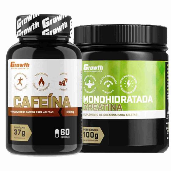 Imagem de Kit Cafeina 210mg 60 Caps + Creatina Pura 100g Growth