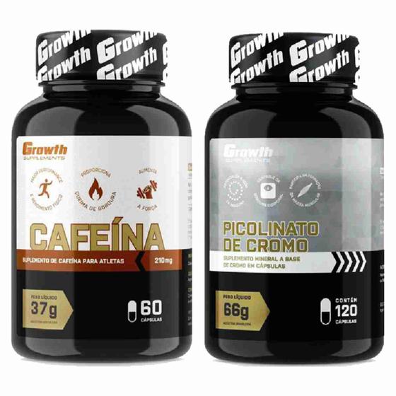 Imagem de Kit Cafeina 210mg 60 Caps + Cromo Picolinato 120 Caps Growth