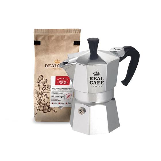 Imagem de Kit cafeteira bialetti nuova moka 270ml + café especial torrado e moído realcafé reserva - torra média 250g