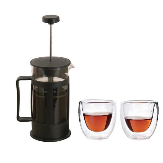 Imagem de Kit Cafeteira Francesa 600Ml + Copos Vidro Duplo Shot 80Ml
