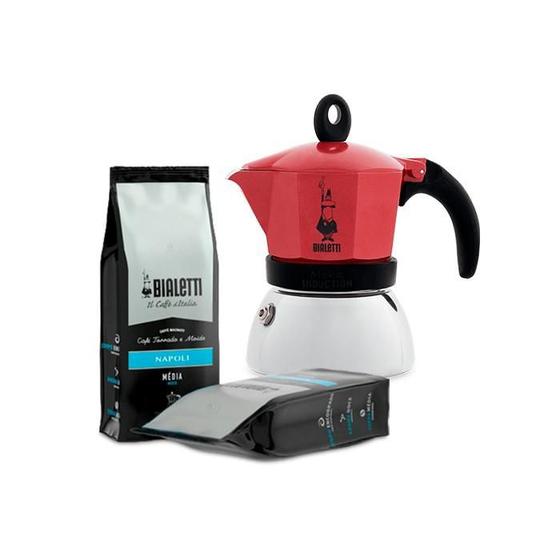 Kit - Cafeteira Moka Induction Vermelha 6 Xícaras e Café Napoli 250g - Bialetti Menor preço em Kit - Cafeteira Moka Induction Vermelha 6 Xícaras e Café Napoli 250g - Bialetti