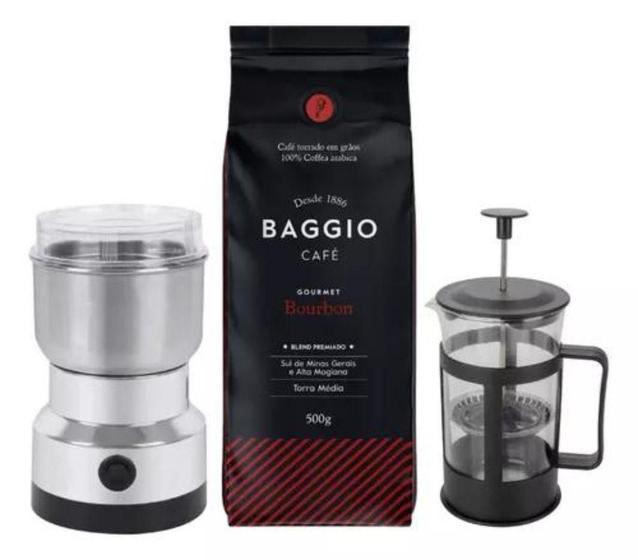 Imagem de Kit Cafeteira Prensa + Moedor De Grãos + Café Em Grão Baggio