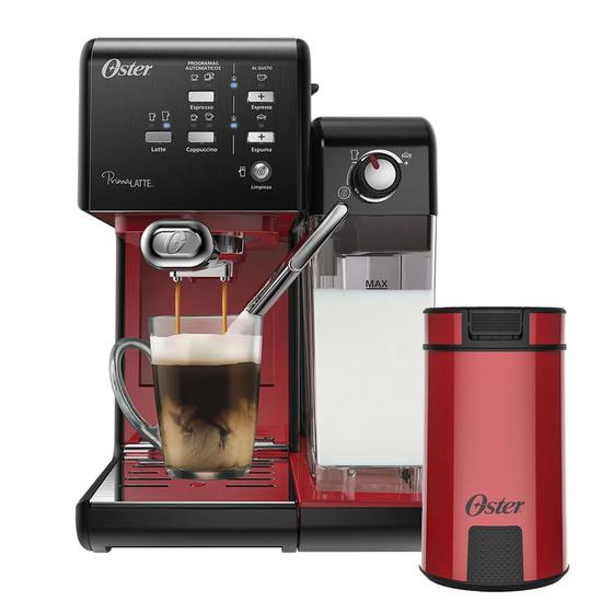 Kit Cafeteira PrimaLatte Red e Moedor de Café Oster Menor preço em Kit Cafeteira PrimaLatte Red e Moedor de Café Oster