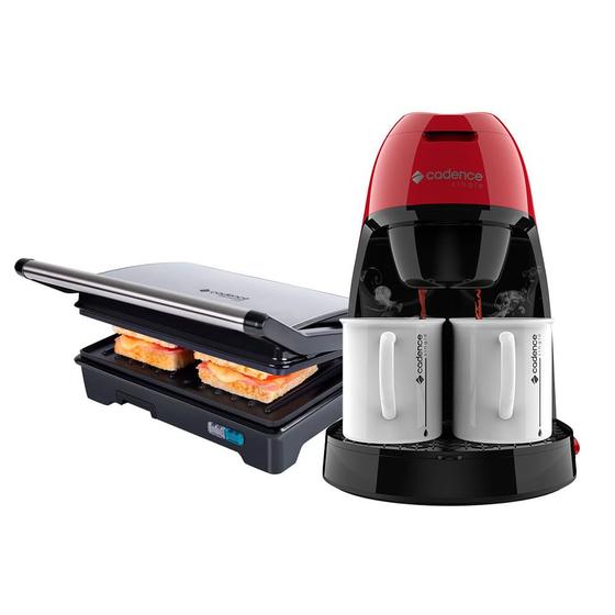 Imagem de Kit Cafeteira Single Vermelha e Grill Inox Cadence