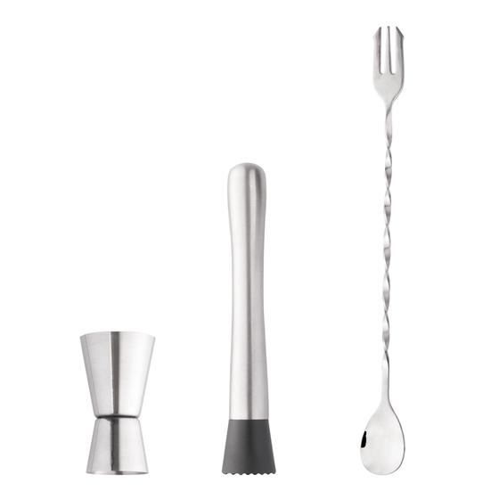 Kit Caipirinha com Colher Bailarina, Dosador Duplo e Macerador em Inox - Wolff